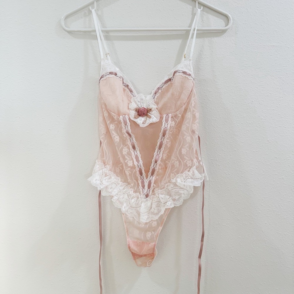 Vintage Lace Coquette Cottagecore Mermaidcore‎ Fairy Bow Lace Bodysuit S - Picture 2 of 4